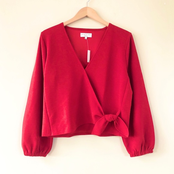 Madewell Tops - NWT Madewell Crepe Wrap Top in Deep Crimson